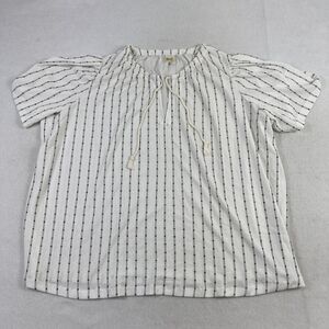 Madewell Tie Neck Tunic Top Women's Plus Size 1X White Black Striped Embroidered